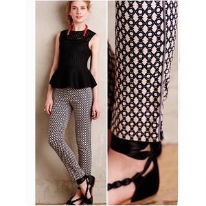 NWOT ANTHROPOLOGIE Cartonnier Charlie ankle pants blue cream weave pattern new
